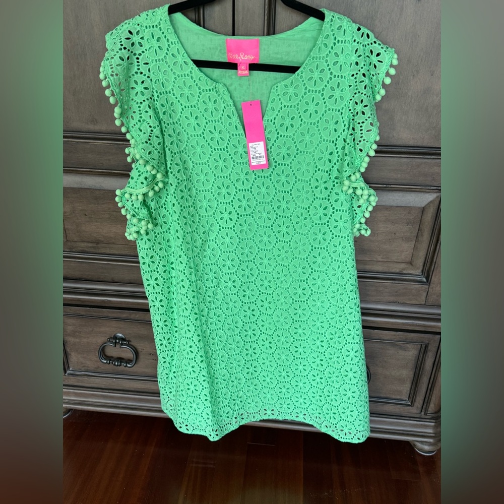 Lilly pulitzer astara dress patina green sand dollar eyelet sz xl